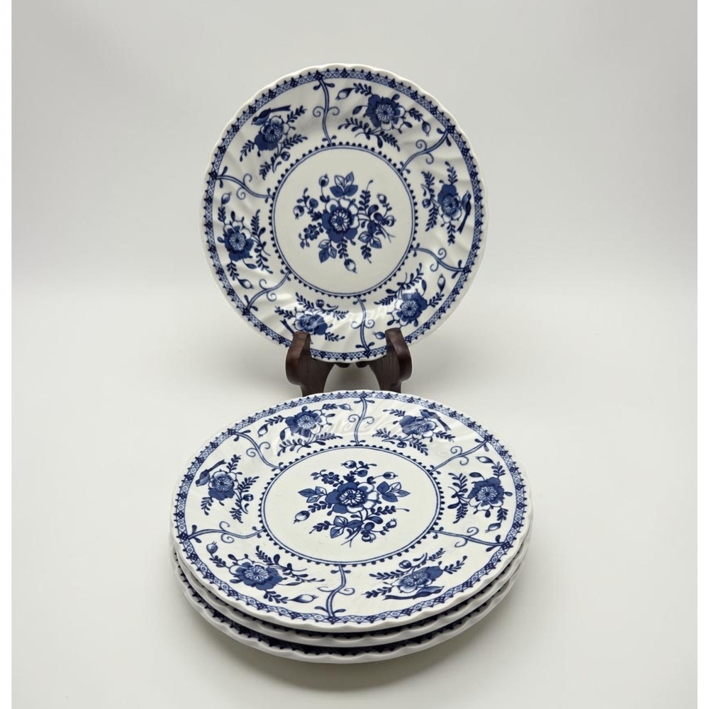 Set Of 4 Johnson Brothers Indies Blue & White 7.5" Salad Plates England
